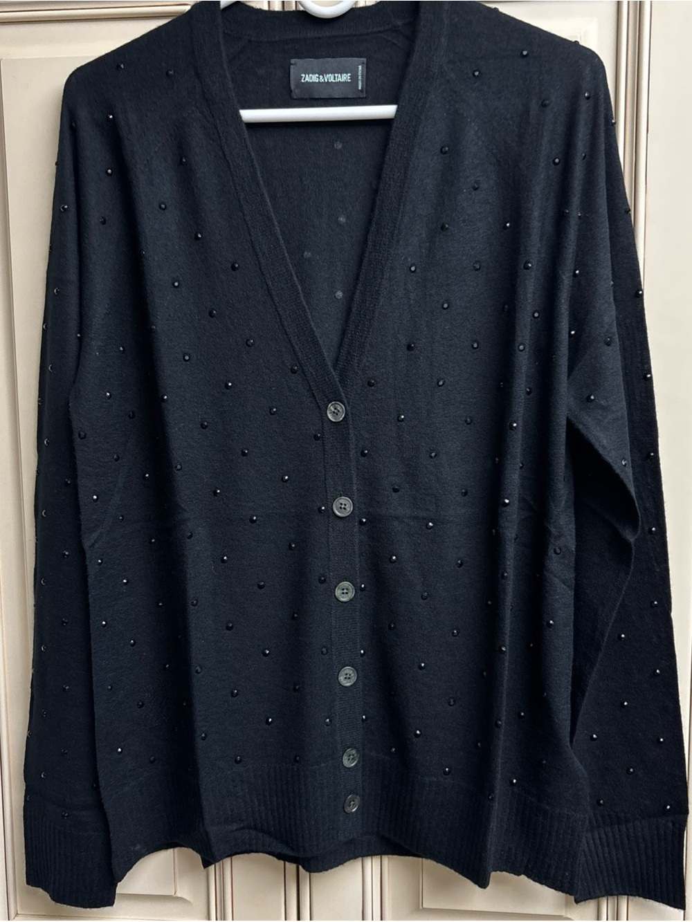 Zadig & Voltaire Cashmere Black Embellished V-Neck Cardigan Large Brand New